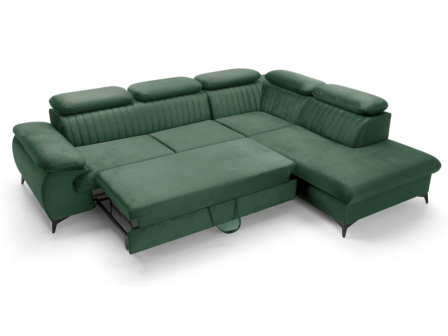 Hoekbank 275x221 cm Xanto L, verstelbare hoofdsteunen, slaapfunctie en opbergruimte, rechts, Groen