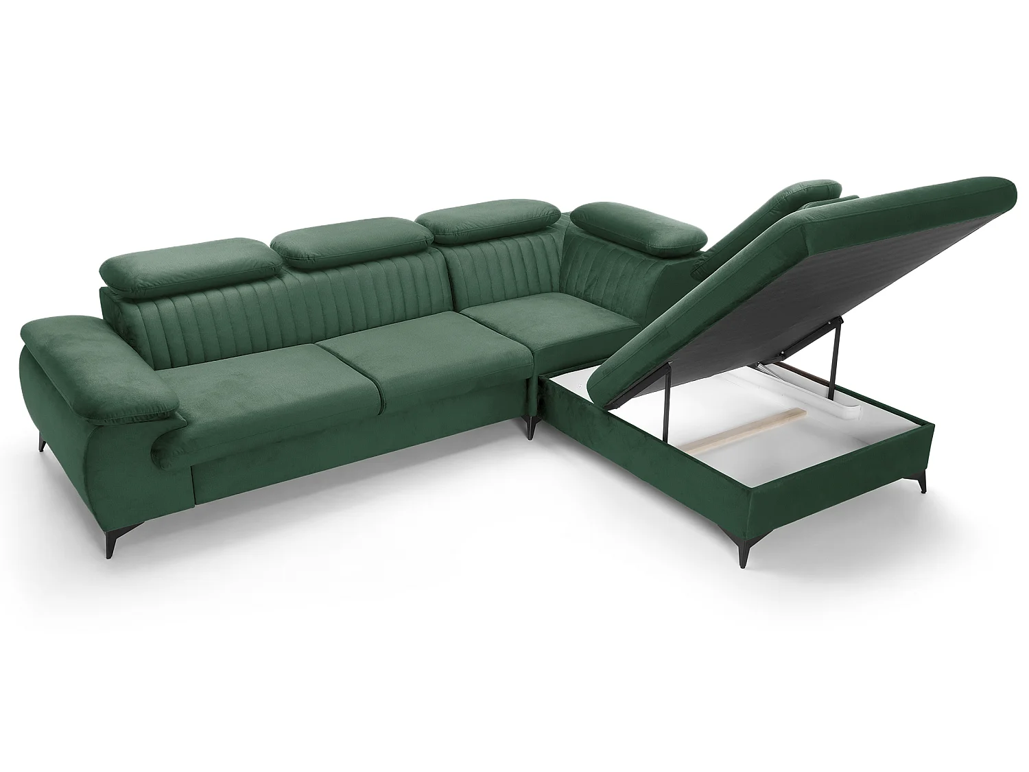 Hoekbank 275x221 cm Xanto L, verstelbare hoofdsteunen, slaapfunctie en opbergruimte, rechts, Groen