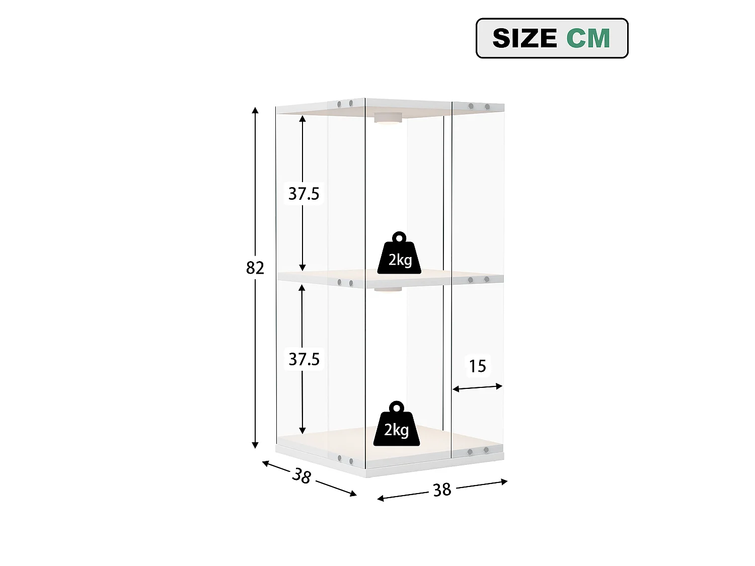 Vitrine d'exposition en verre avec socle rotatif à 360°, meuble table 1 porte avec éclairage, 2 niveaux pour objets de collection, blanc, 82x38x38 cm