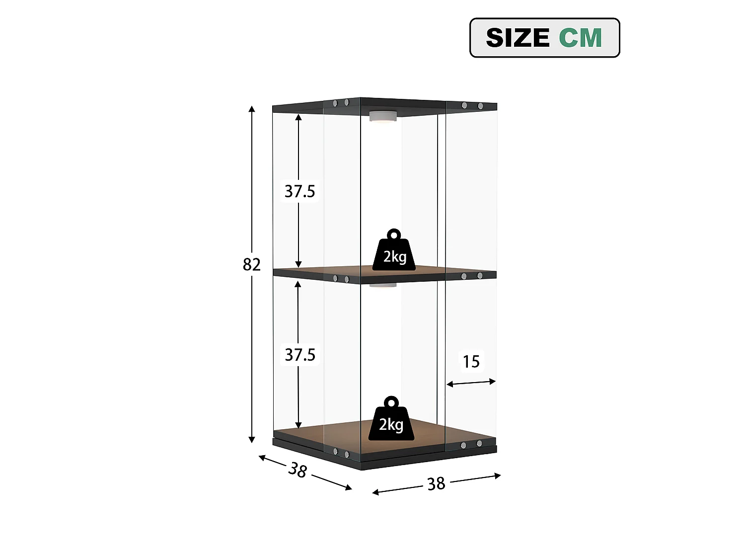 Vitrine d'exposition en verre avec socle rotatif à 360°, meuble table 1 porte avec éclairage, 2 niveaux pour objets de collection, noir, 82x38x38 cm