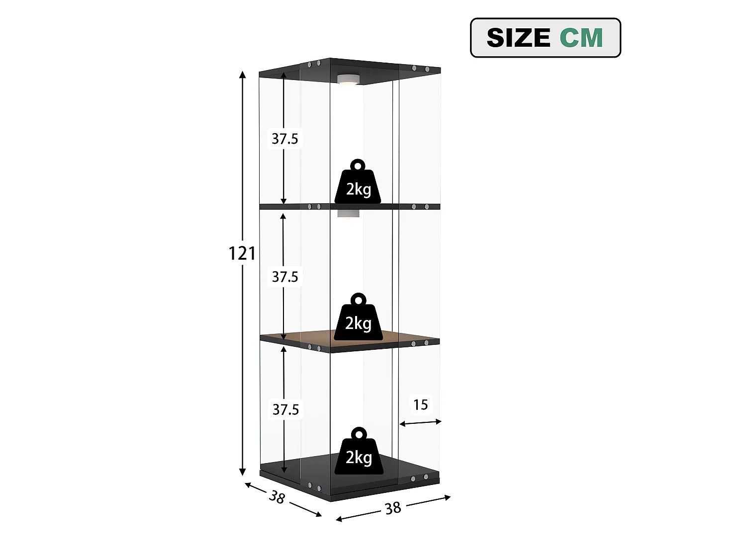 Vitrine d'exposition en verre avec socle rotatif à 360°, meuble de rangement 1 porte avec éclairage, 3 niveaux pour objets de collection, noir, 121x38x38 cm