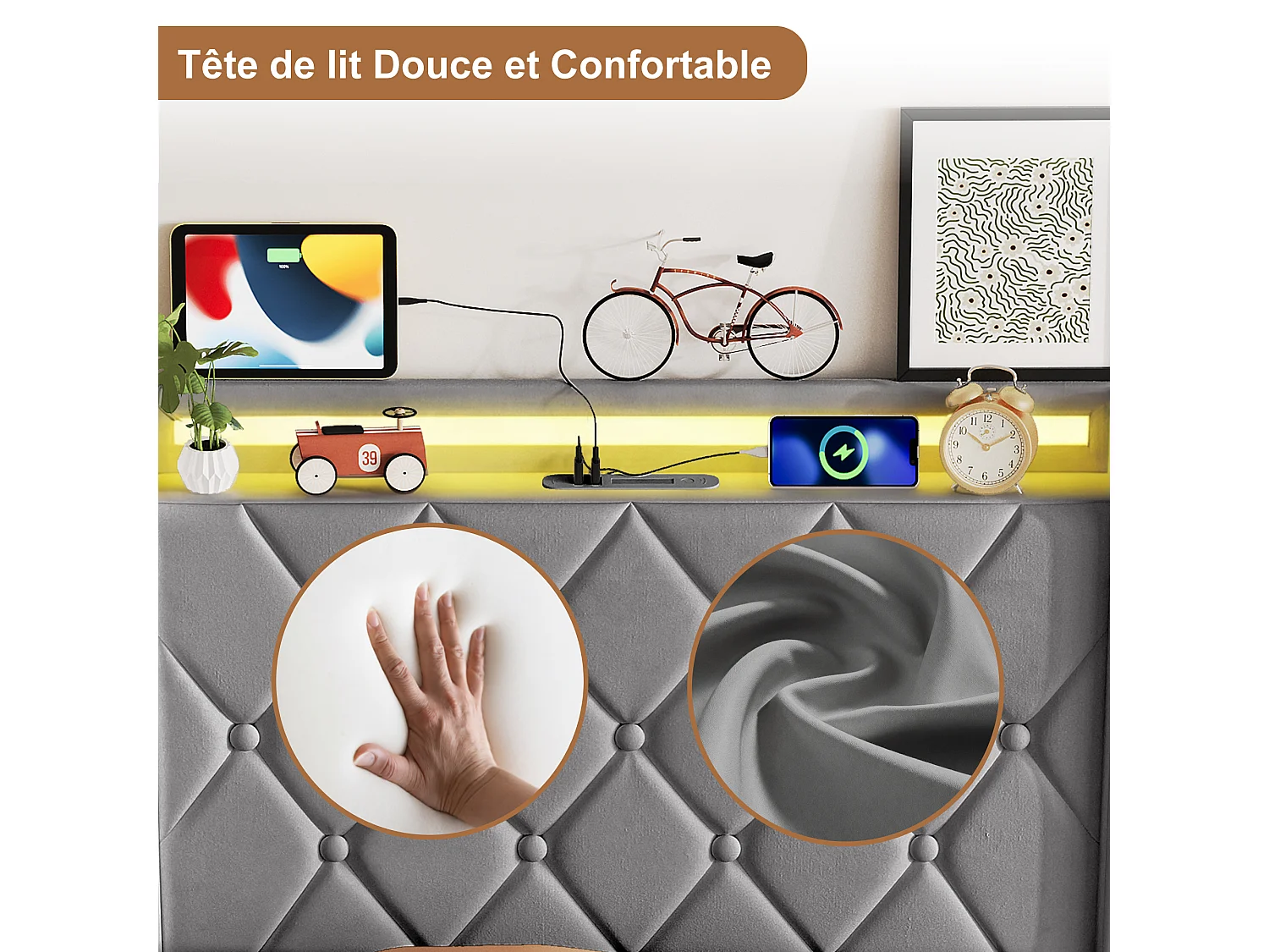 Lit simple coffre hydraulique 90x200cm cadre lit en velours gris, sommier à lattes, grand rangement sous lit