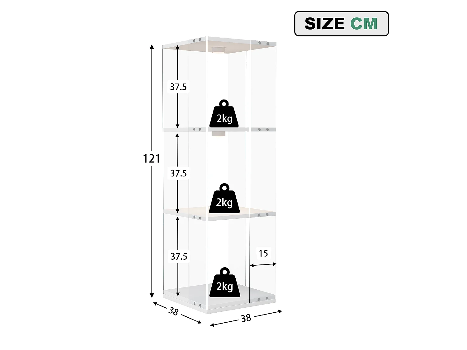 Vitrine d'exposition en verre avec socle rotatif à 360°, meuble de rangement 1 porte avec éclairage, 3 niveaux pour objets de collection, blanc, 121x38x38 cm