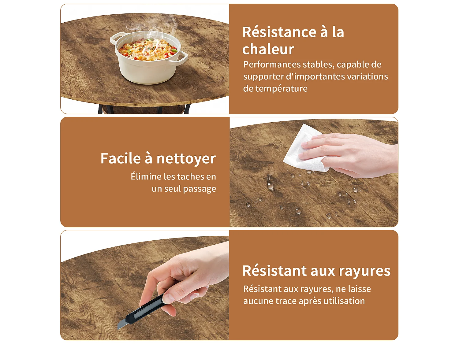 Table à manger ronde,120 cm avec structure métallique, pieds réglables, étagères ouvertes, design bois vintage