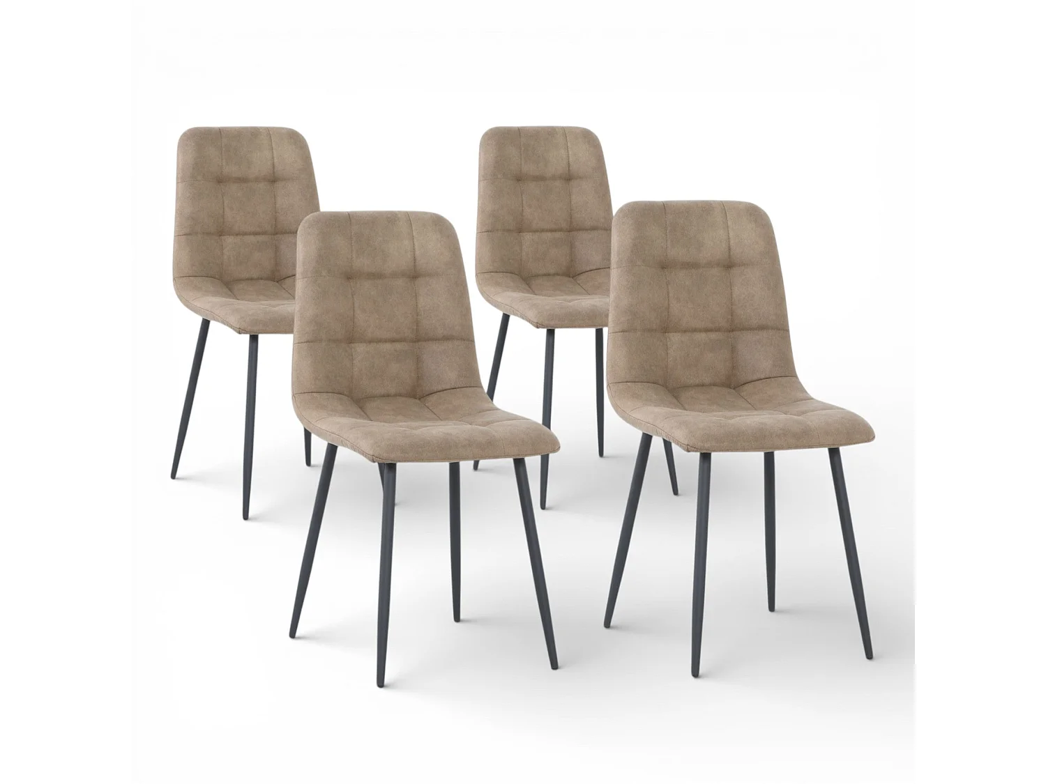 Lot de 4 chaises tissu beige cowboy pieds métal noir - CLEO