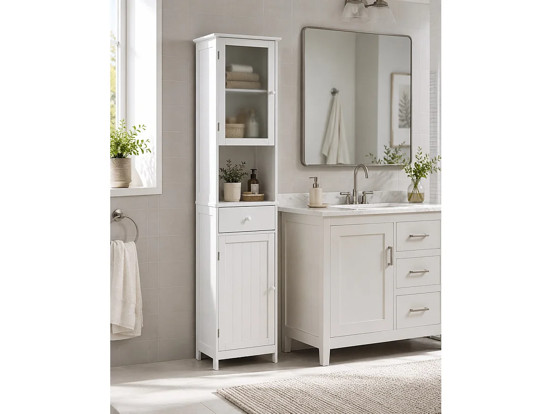 Colonne de salle de bain en MDF blanc 180 x 37 x 30 cm