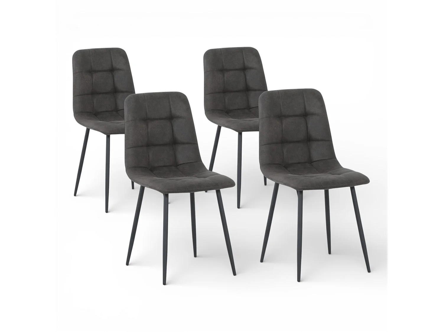 Lot de 4 chaises tissu anthracite cowboy pieds métal noir - CLEO