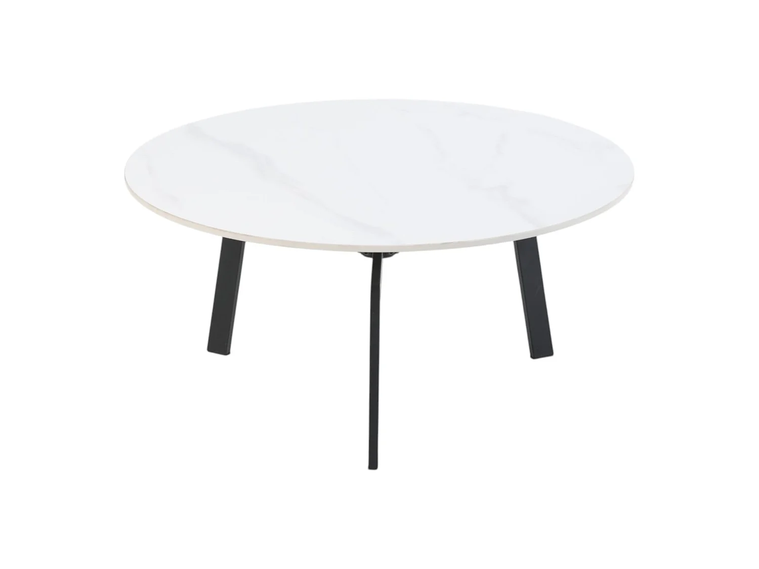 Table basse ronde céramique coloris blanc pieds métal noir - LILY