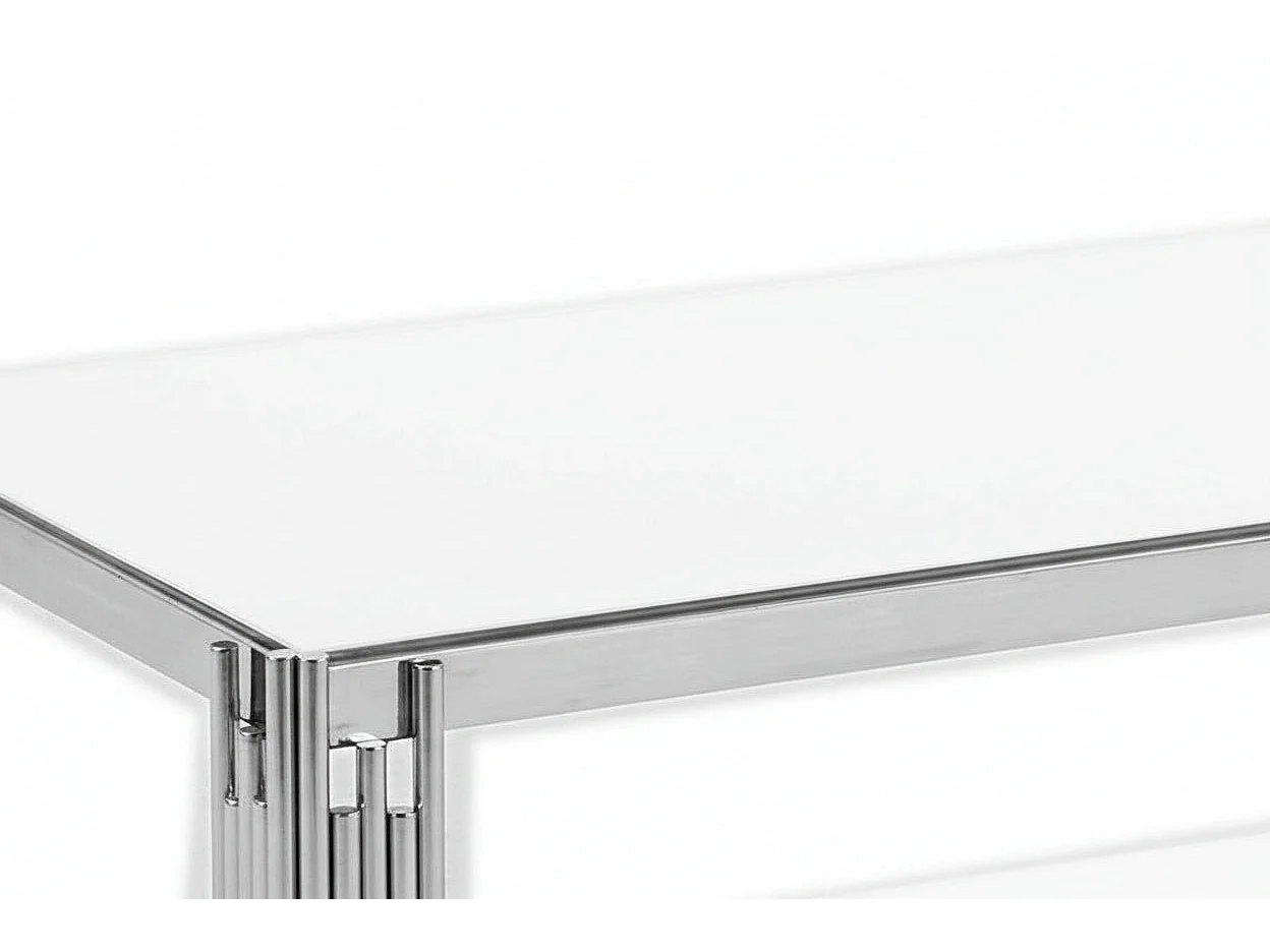 Table Basse FLUTE Rectangle Double Plateau Verre Trempé Blanc Structure Chrome 120x60x45cm