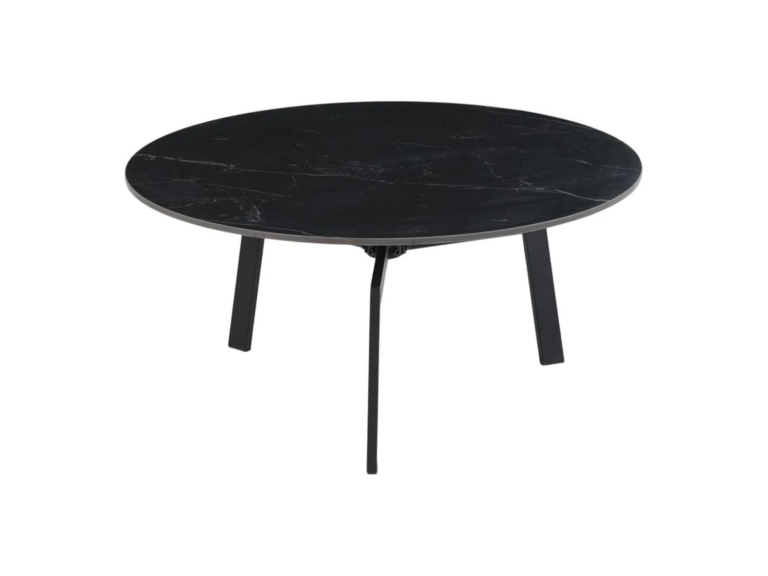 Table basse ronde céramique coloris noir pieds métal noir - LILY