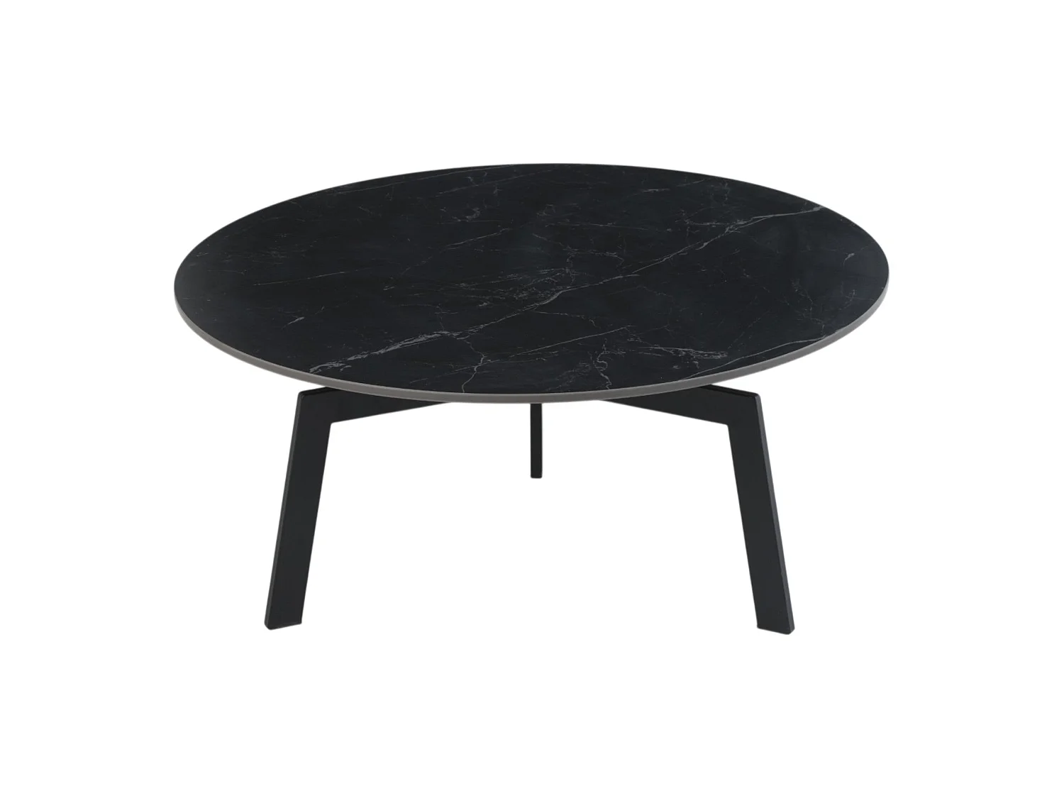 Table basse ronde céramique coloris noir pieds métal noir - LILY