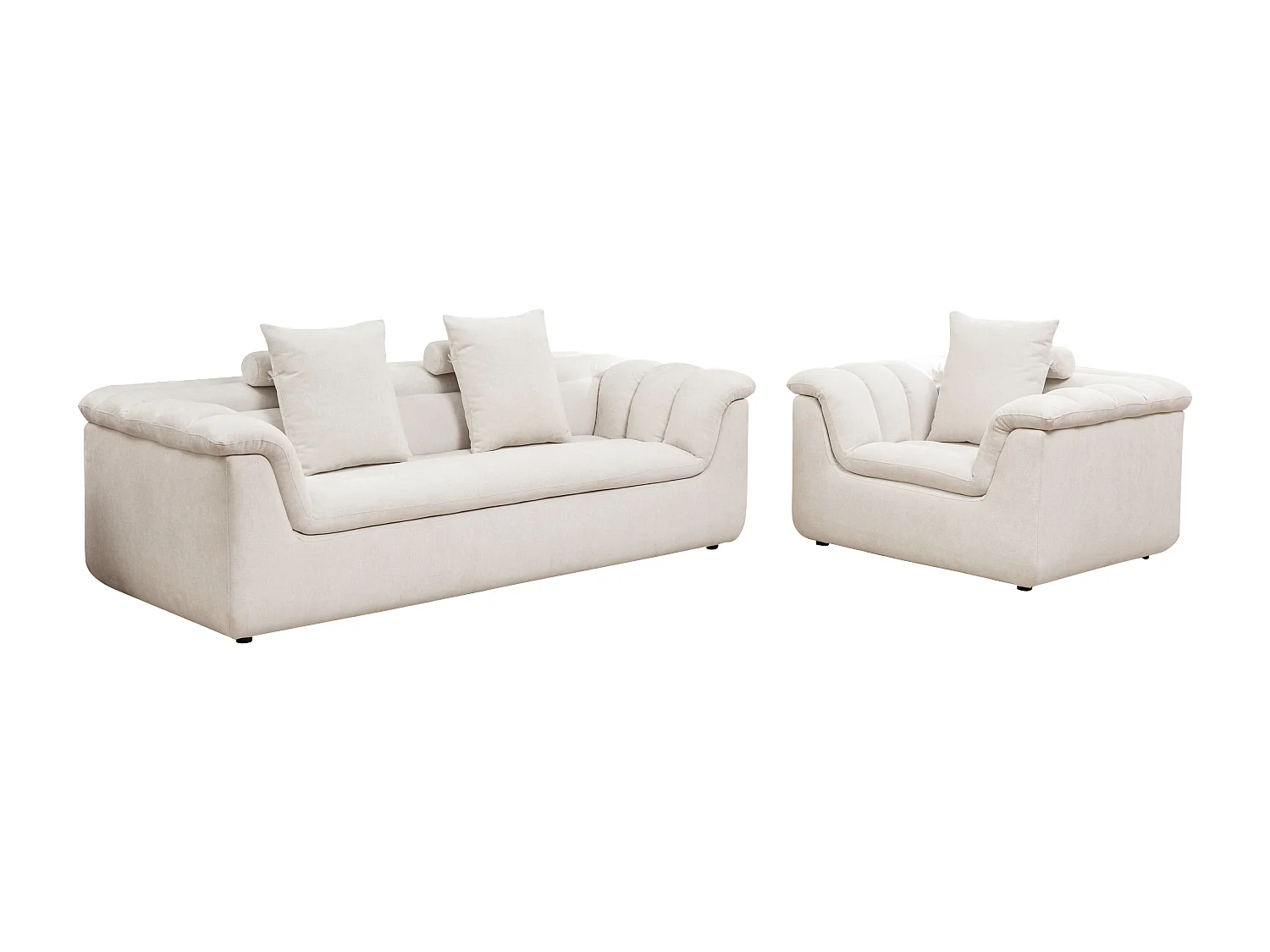 Canapé 3 places et fauteuil en tissu blanc cassé CAZOCHA