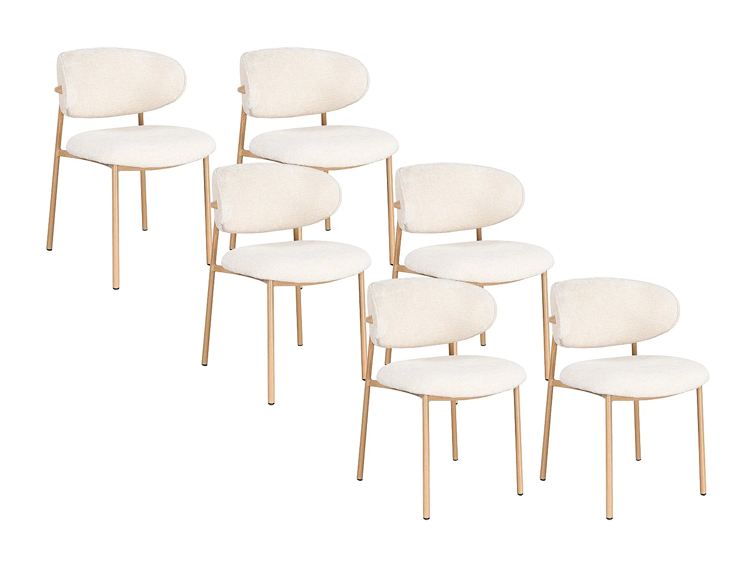 Lot de 6 chaises en tissu texturé et métal effet bois - Crème et Naturel - NAFISA
