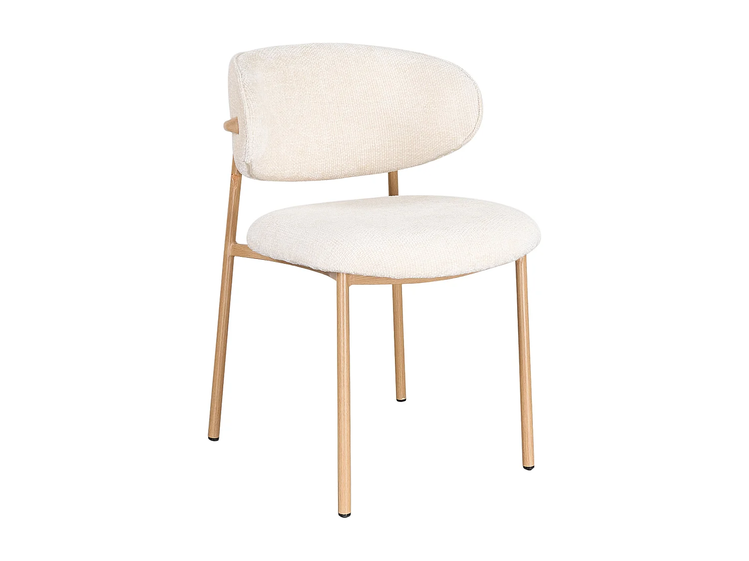 Lot de 6 chaises en tissu texturé et métal effet bois - Crème et Naturel - NAFISA