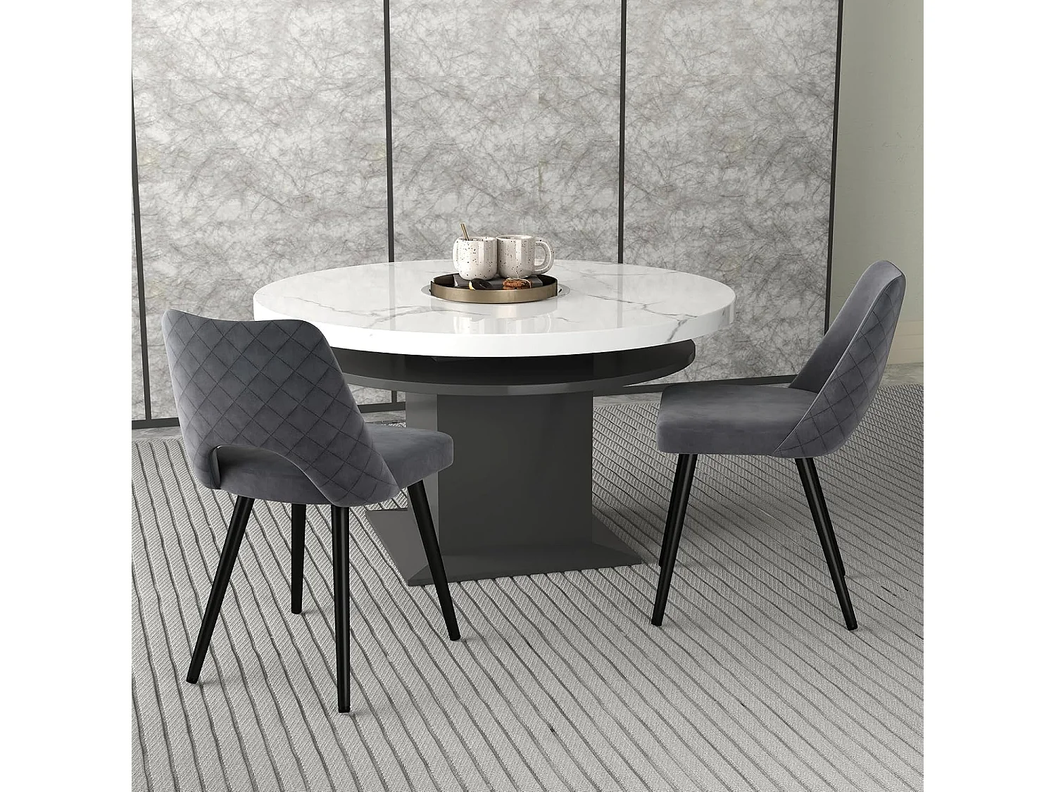 Set van 2 eetkamerstoelen, fluweel, holle rugleuning, metalen poten, salonstoel (grijs)