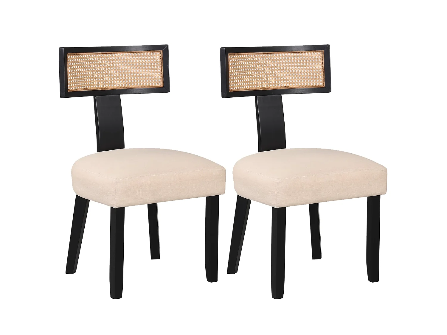 Sedia da pranzo imbottita con schienale in rattan
