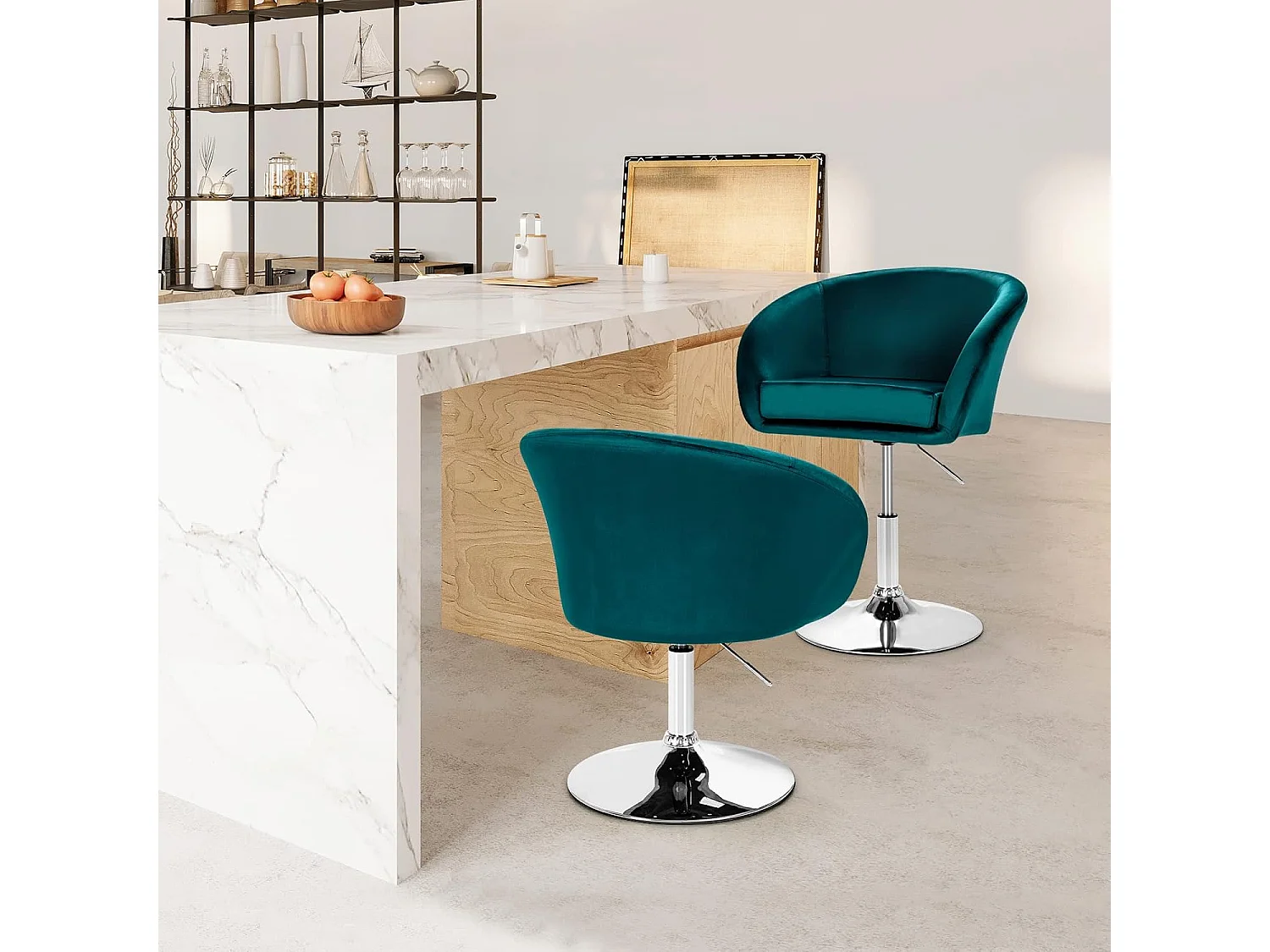 Chaise d'appoint Pivotante en Velours Moderne,Base Galvanisée Charge 125kg (Vert)