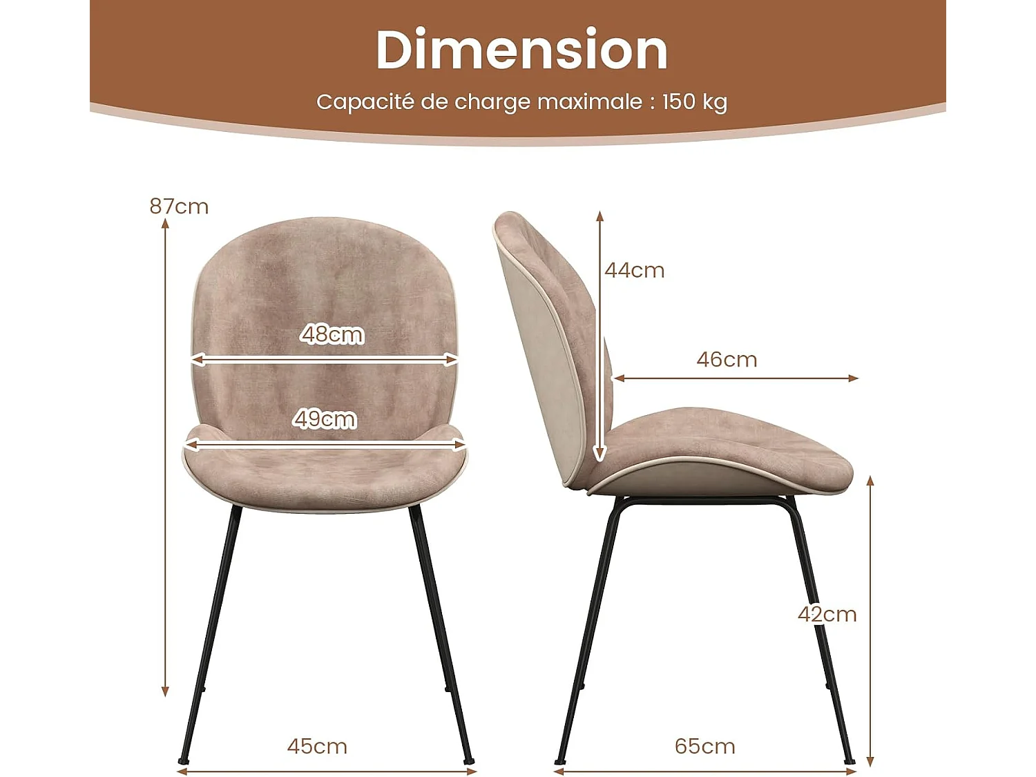 Eetkamerstoelen set van 2, Scandinavische stoel voor salon, keuken en kantoor