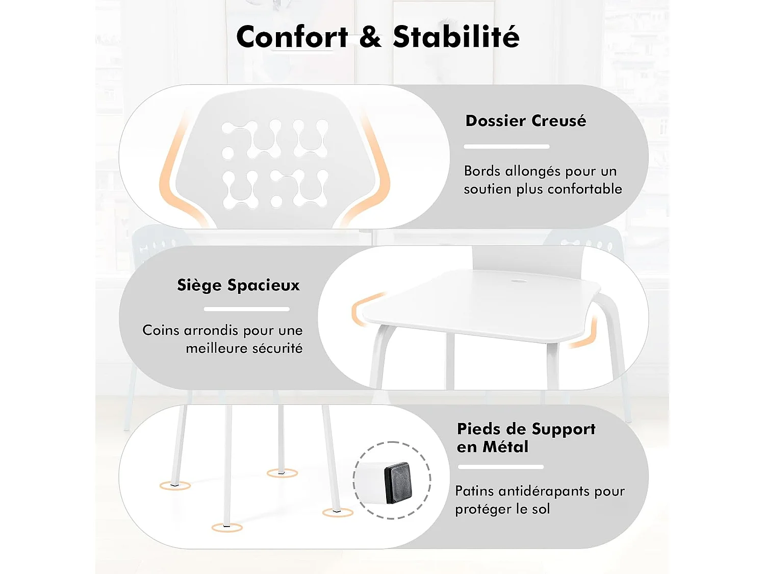 Set van 4 Scandinavische keukenstoelen, PP materiaal met uitgesneden detail