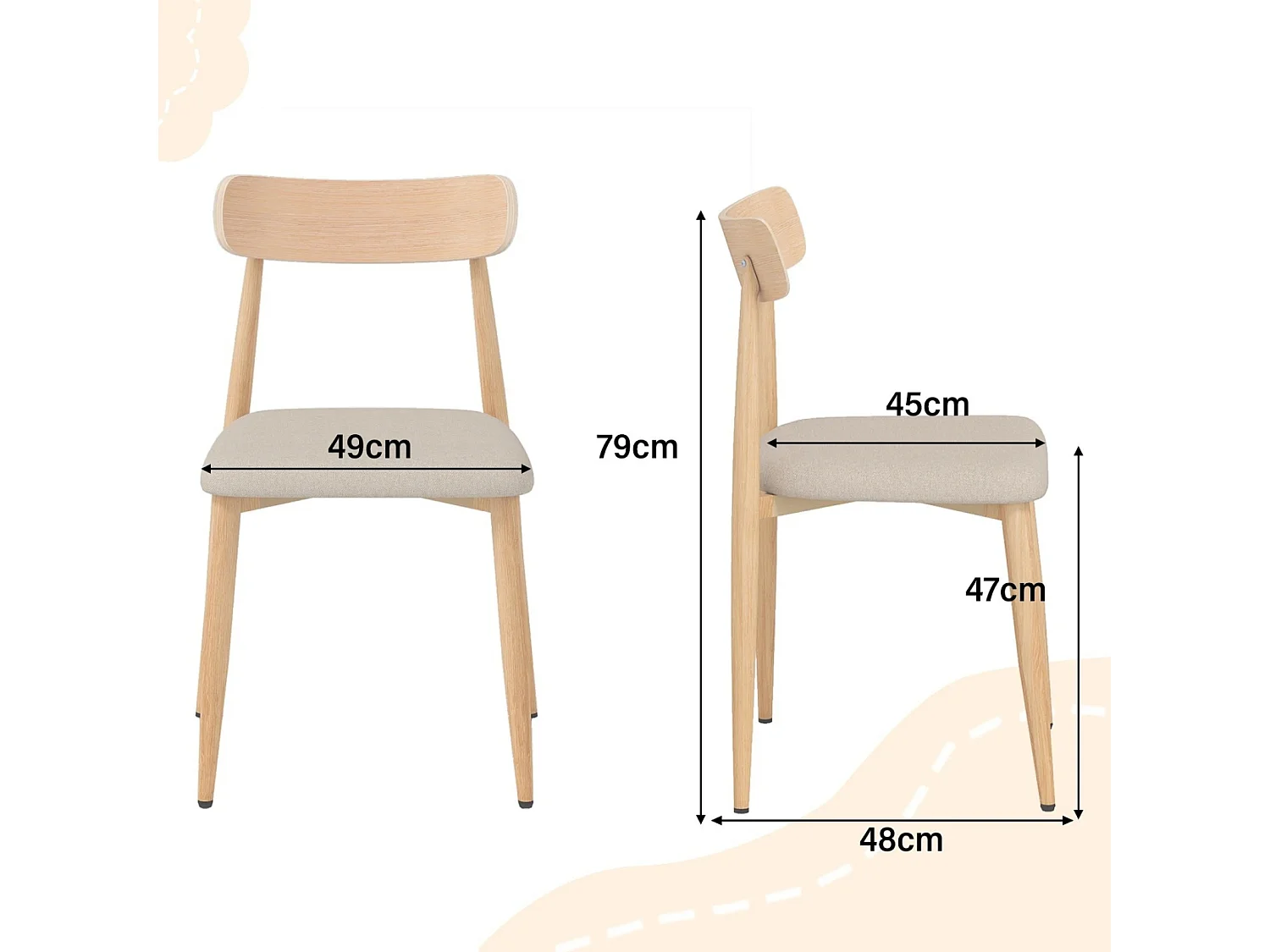 Lot de 2 chaises rembourrées pour salle à manger