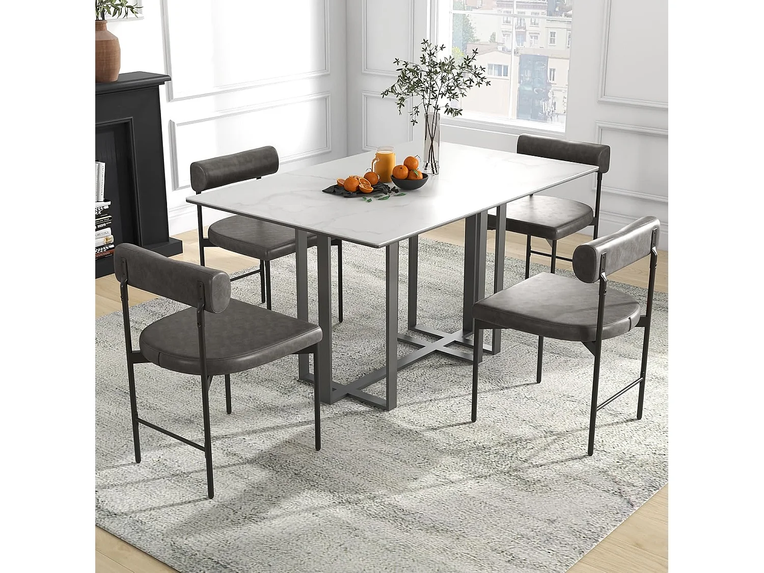 Eetkamerstoelen set van 2, leer, gebogen rugleuning, U-zitting, metalen poten