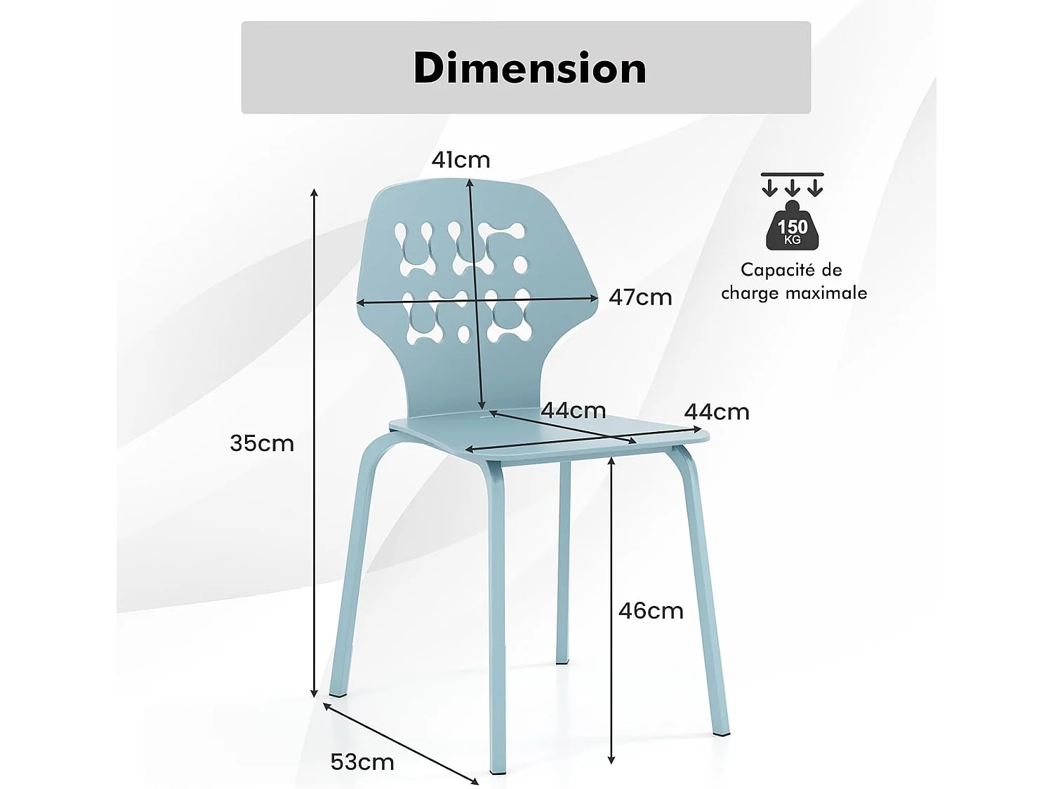 Set van 4 Scandinavische Eetkamerstoelen, PP keukenstoel met designrugleuning (blauw)