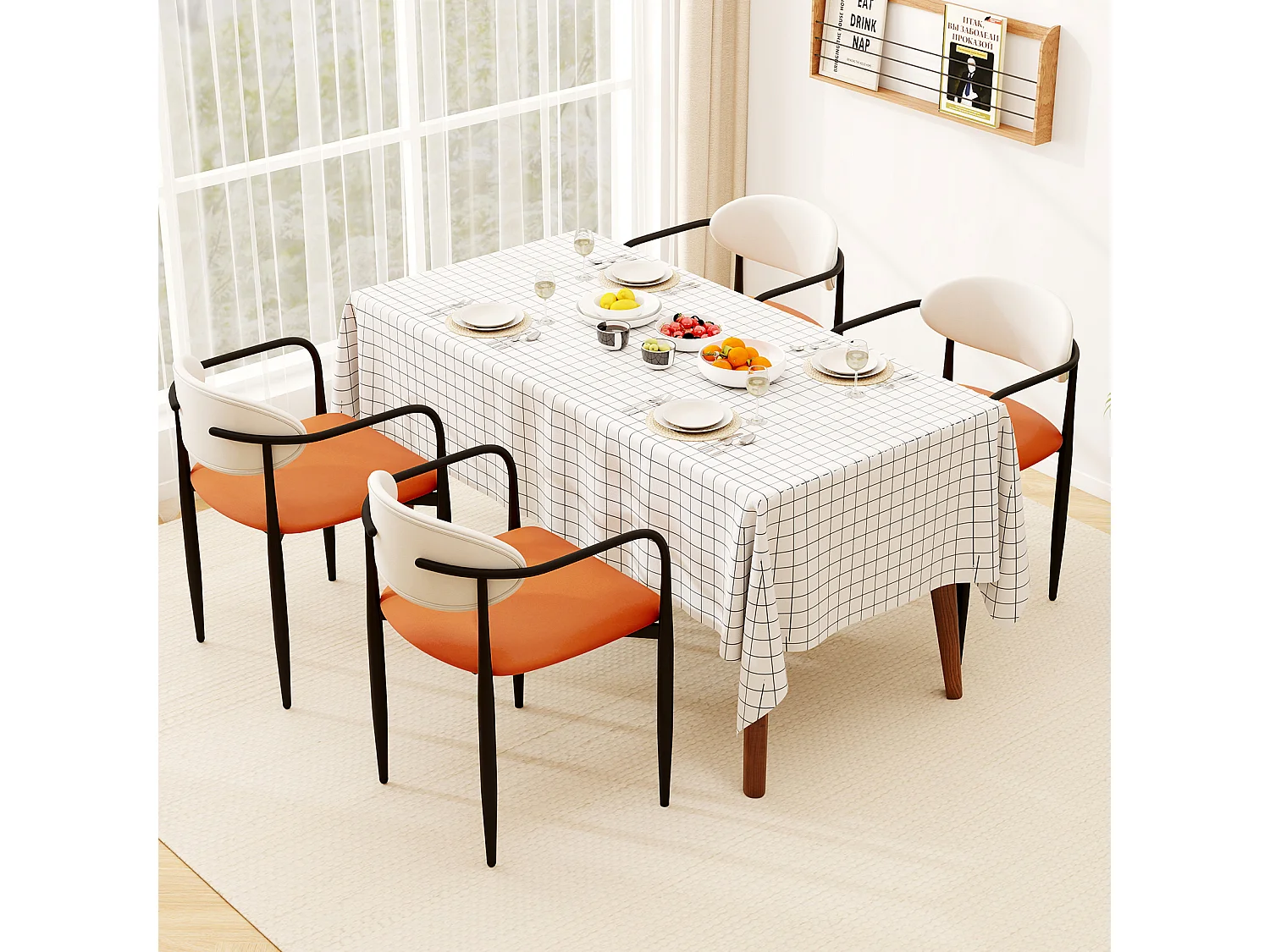 Lot de 2 chaises de cuisine en similicuir, siège rembourré, cadre métal, crème+blanc