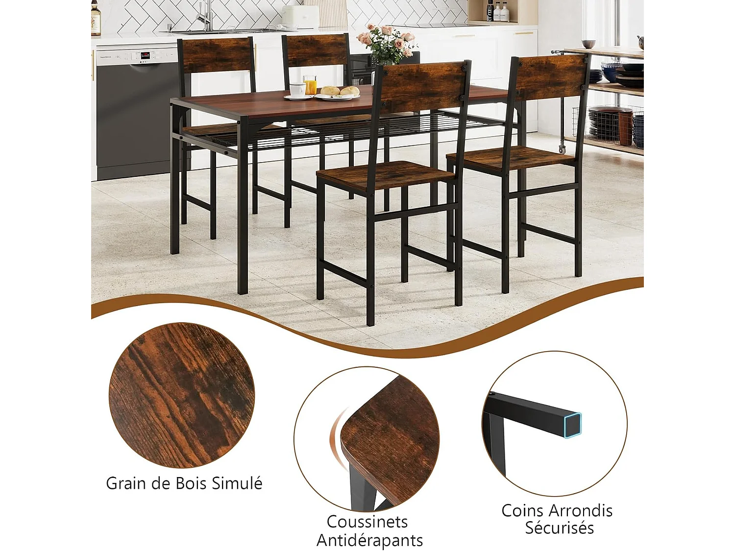 Set van 2 industriële eetkamerstoelen, metaal poten (roestbruin)