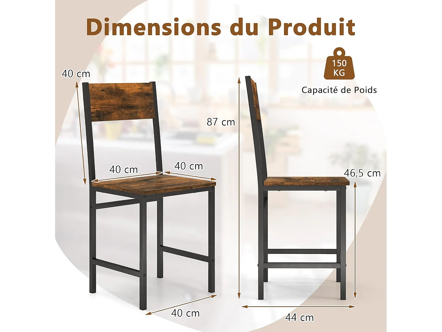 Set van 2 industriële eetkamerstoelen, metaal poten (roestbruin)