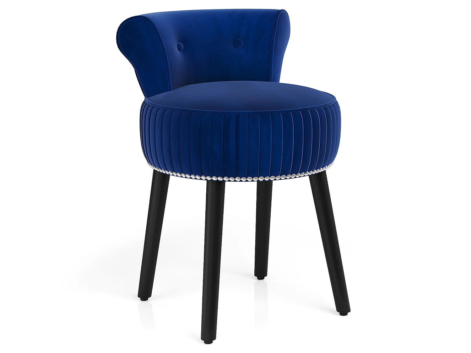 Samt-Vanity-Stuhl mit Lehne gepolsterter Vanity-Hocker mit tief getufteter Rückenlehne und massiven Holzbeinen Blau