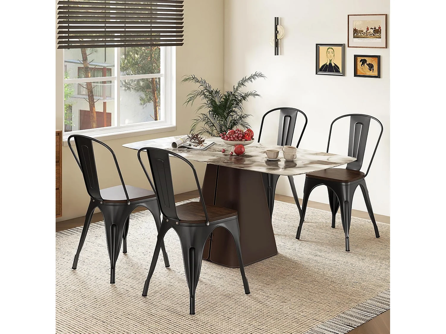 Lot de 4 Chaises Salle à Manger Empilable Industriel en Acier 52x44x84cm, Gris