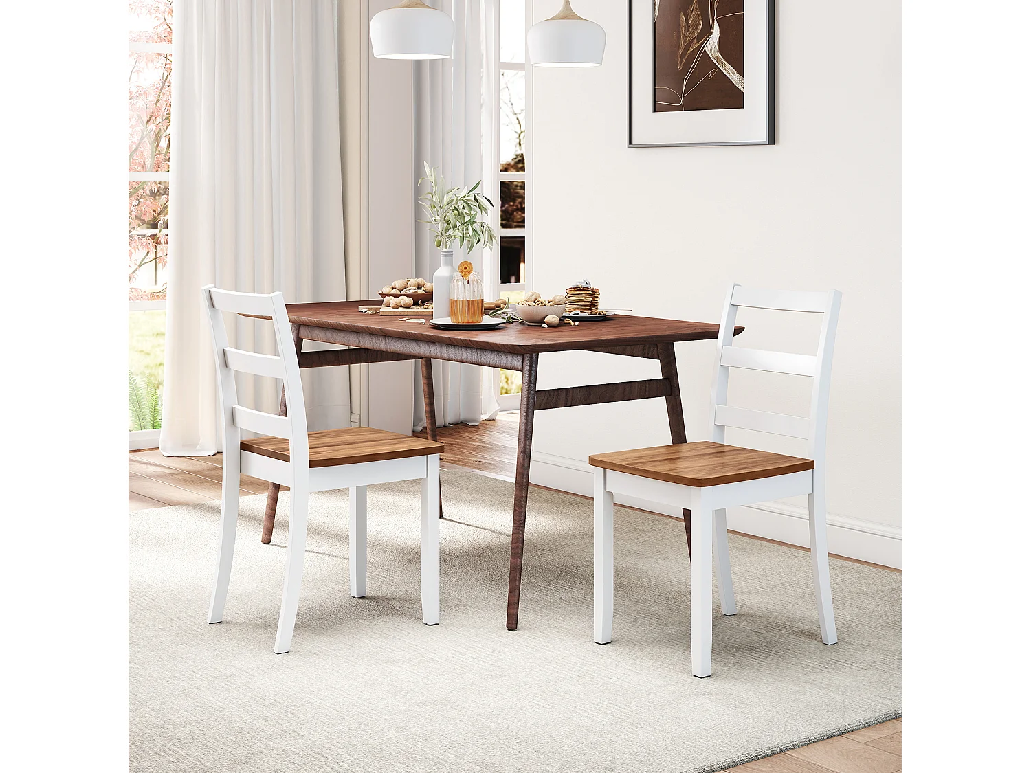 Lot de 2 Chaises Bois, Pieds Caoutchouc, Dossier Courbé, Sans Accoudoirs, 190 KG
