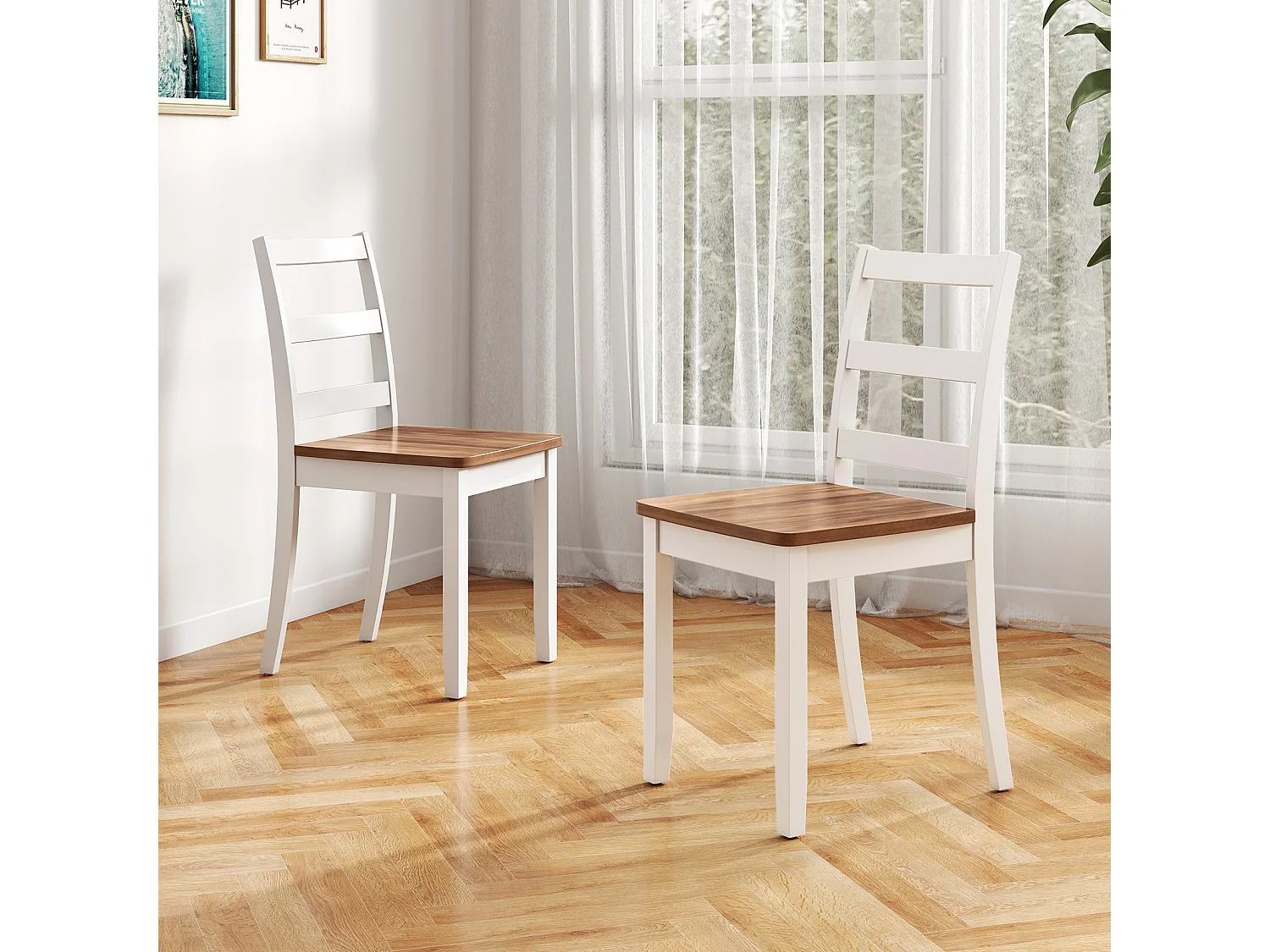 Lot de 2 Chaises Bois, Pieds Caoutchouc, Dossier Courbé, Sans Accoudoirs, 190 KG
