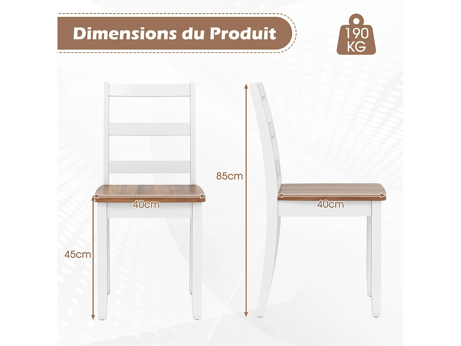Lot de 4 Chaises Bois, Pieds Caoutchouc, Dossier Courbé, Sans Accoudoirs, 190 KG
