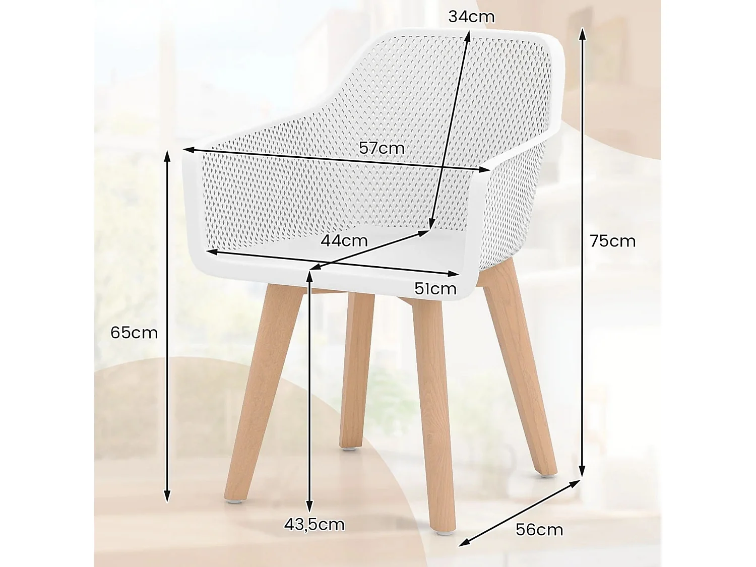Lot de 2 chaises de salle à manger blanches pour la cuisine