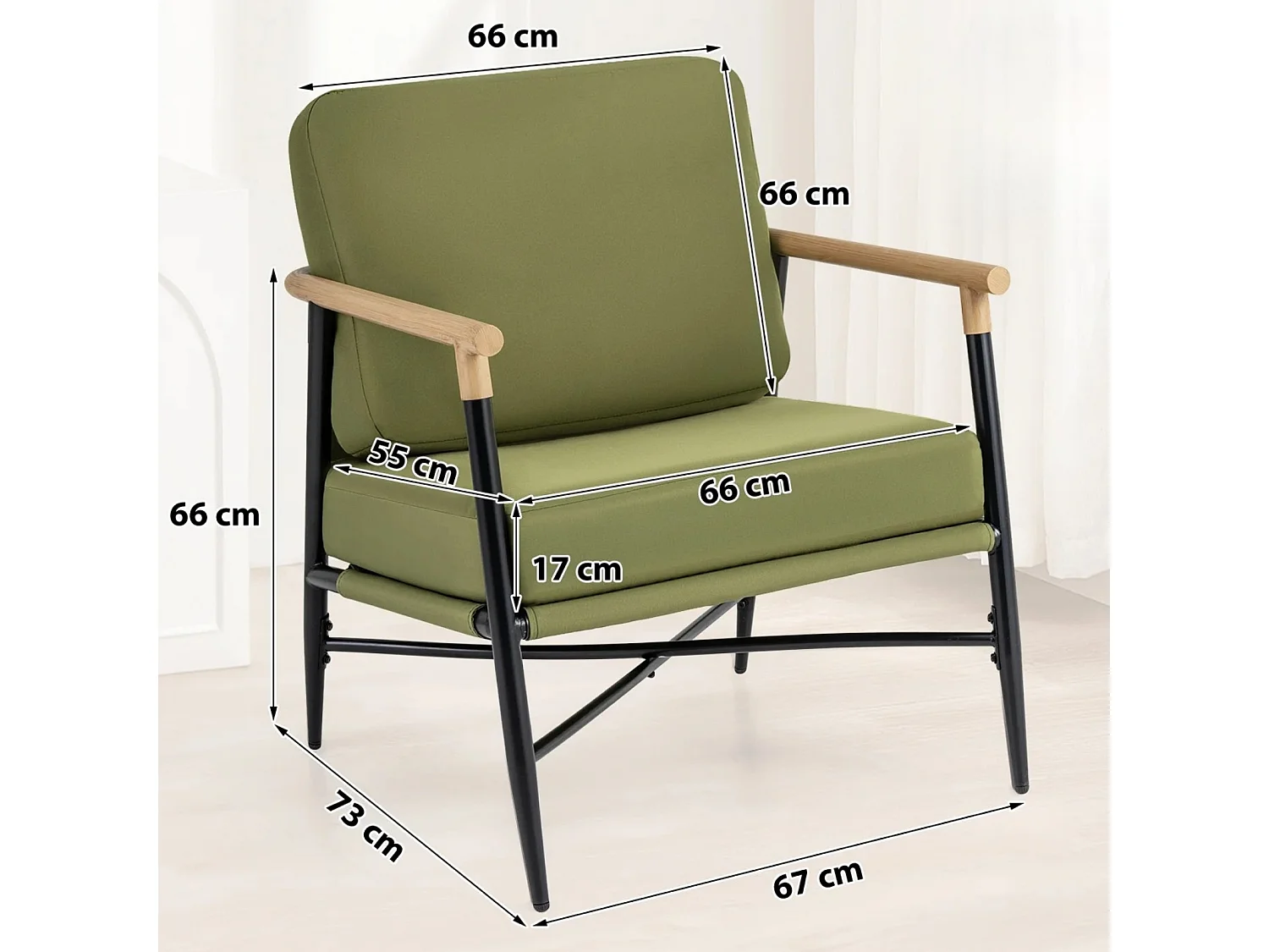 Fauteuil de salon avec coussin amovible Fauteuil de salon couleur olive