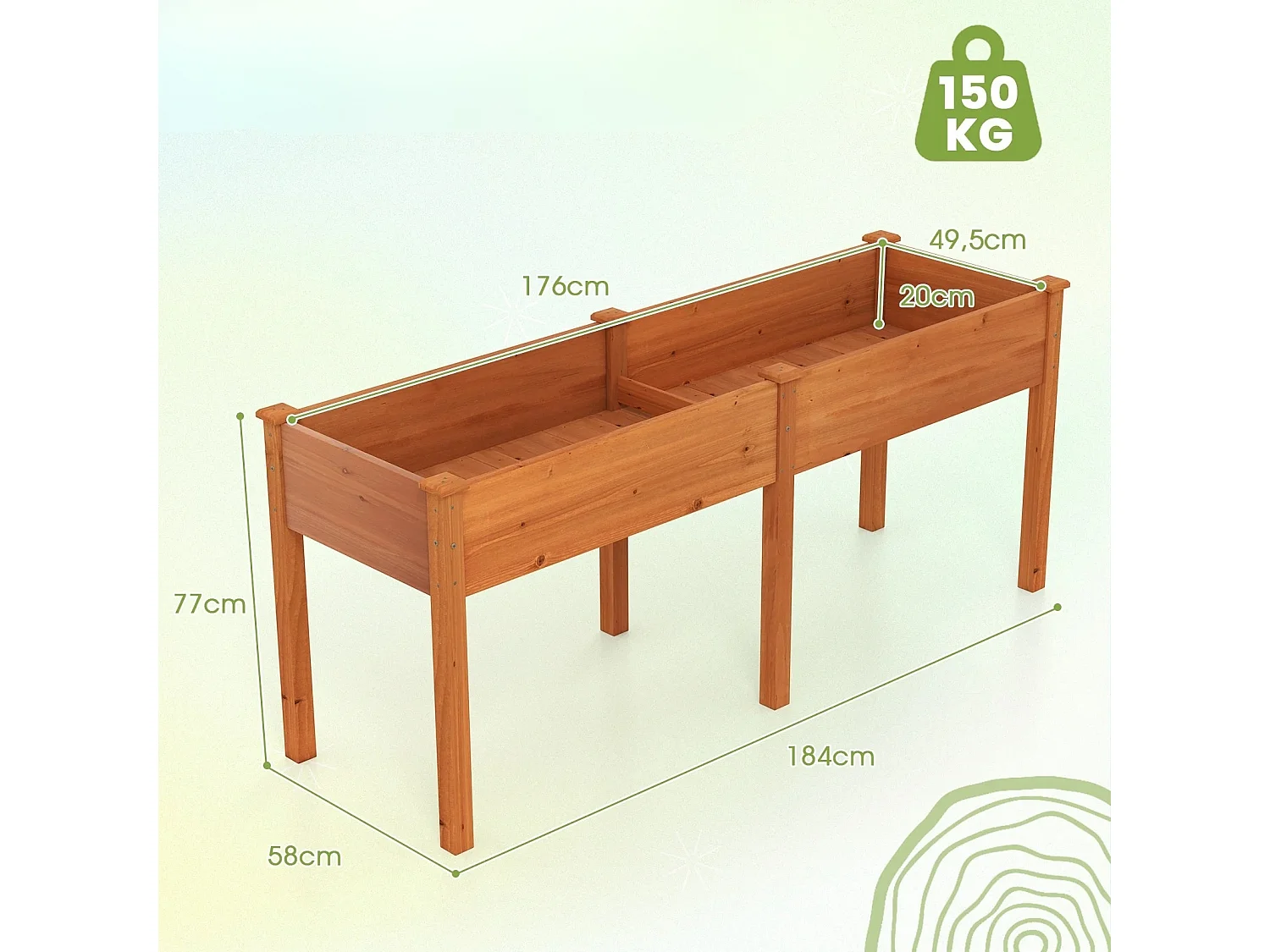 Vaso da fiori in legno con divisorio 185 x 58 x 77 cm