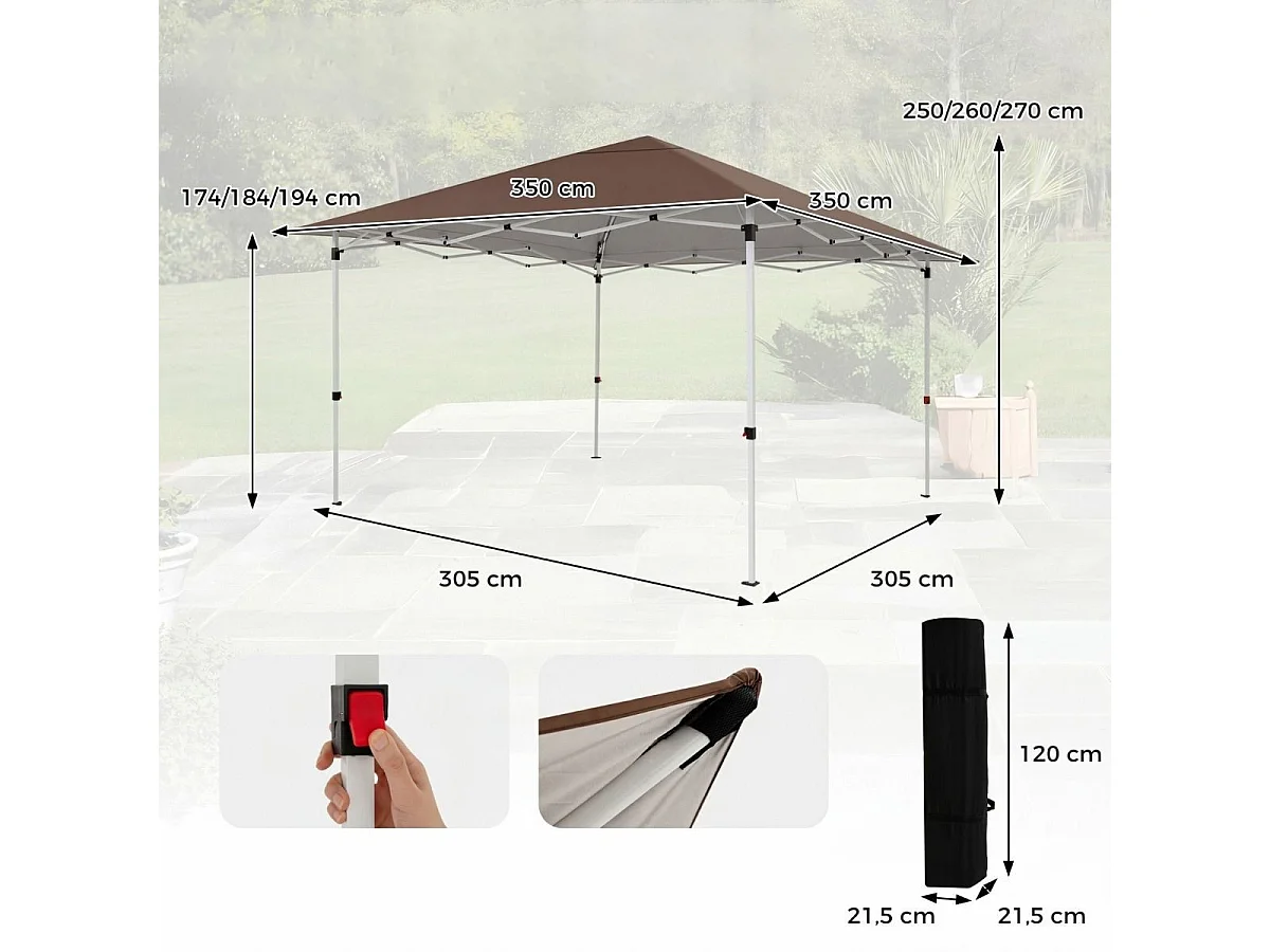 Gazebo invernale con protezione UV 50+ e borsa Gazebo pieghevole impermeabile Gazebo pop-up Marrone