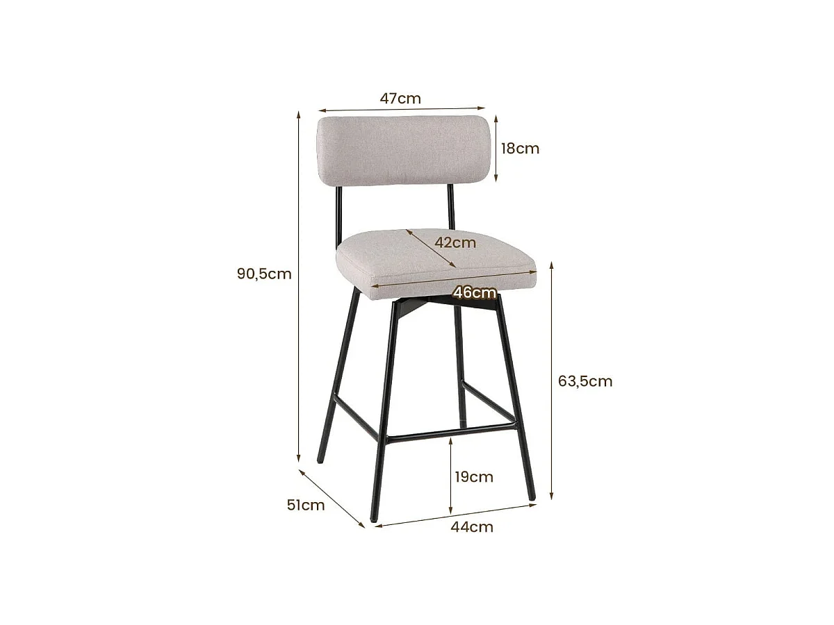 2er Set Barhocker drehbar Barstuhl gepolstert mit Rückenlehne & Fußstütze Beige