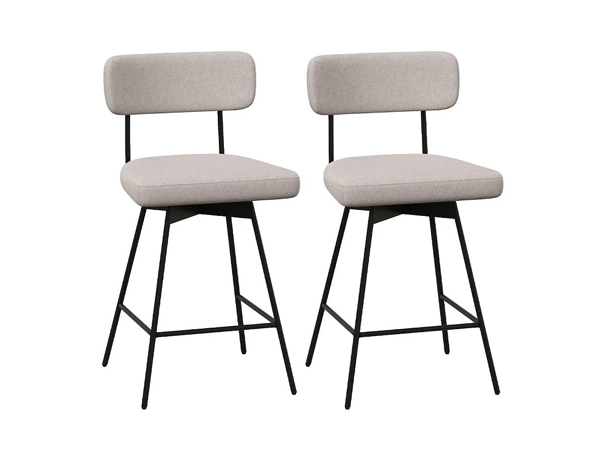 2er Set Barhocker drehbar Barstuhl gepolstert mit Rückenlehne & Fußstütze Beige