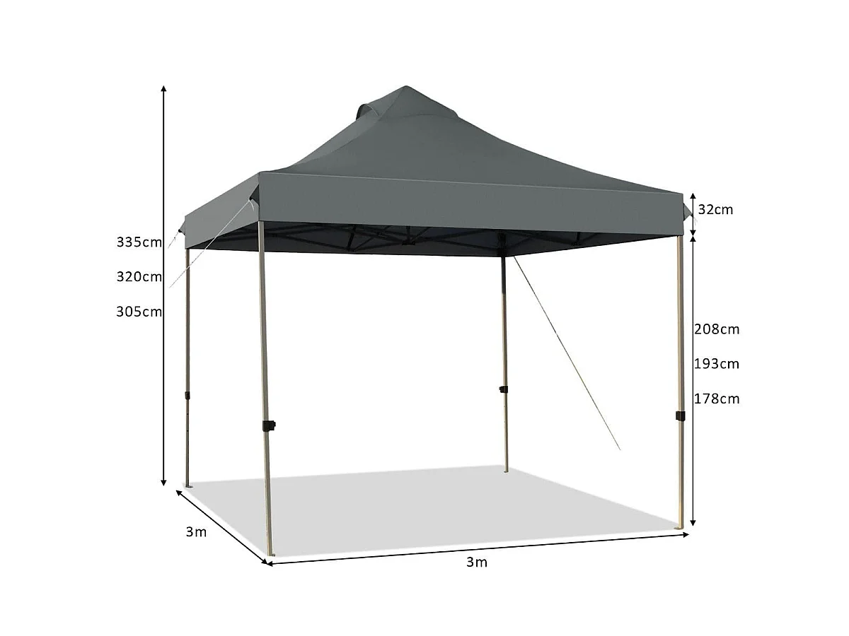 gazebo pieghevole 3 x 3 m gazebo impermeabile stabile invernale per feste con borsa di trasporto su ruote grigio