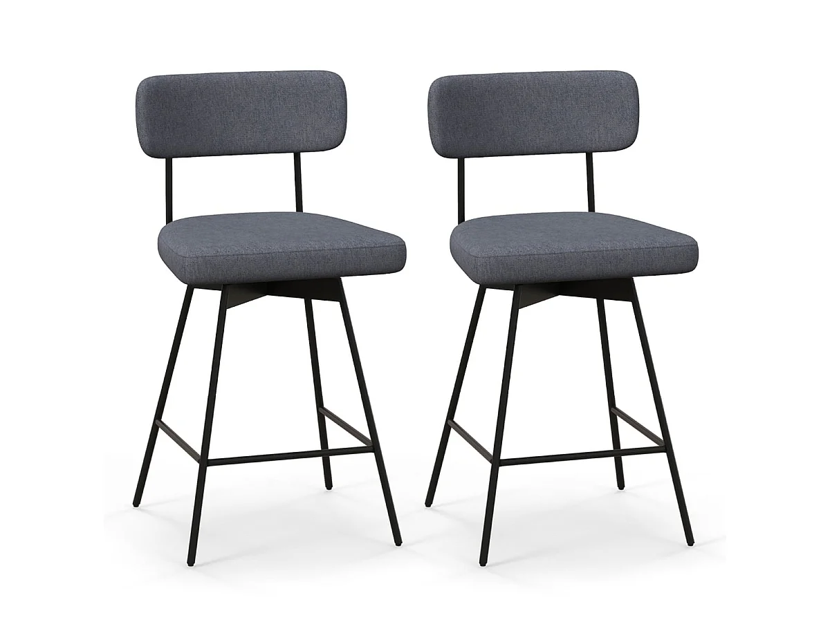 2er Set Barhocker drehbar Barstuhl gepolstert mit Rückenlehne & Fußstütze Grau