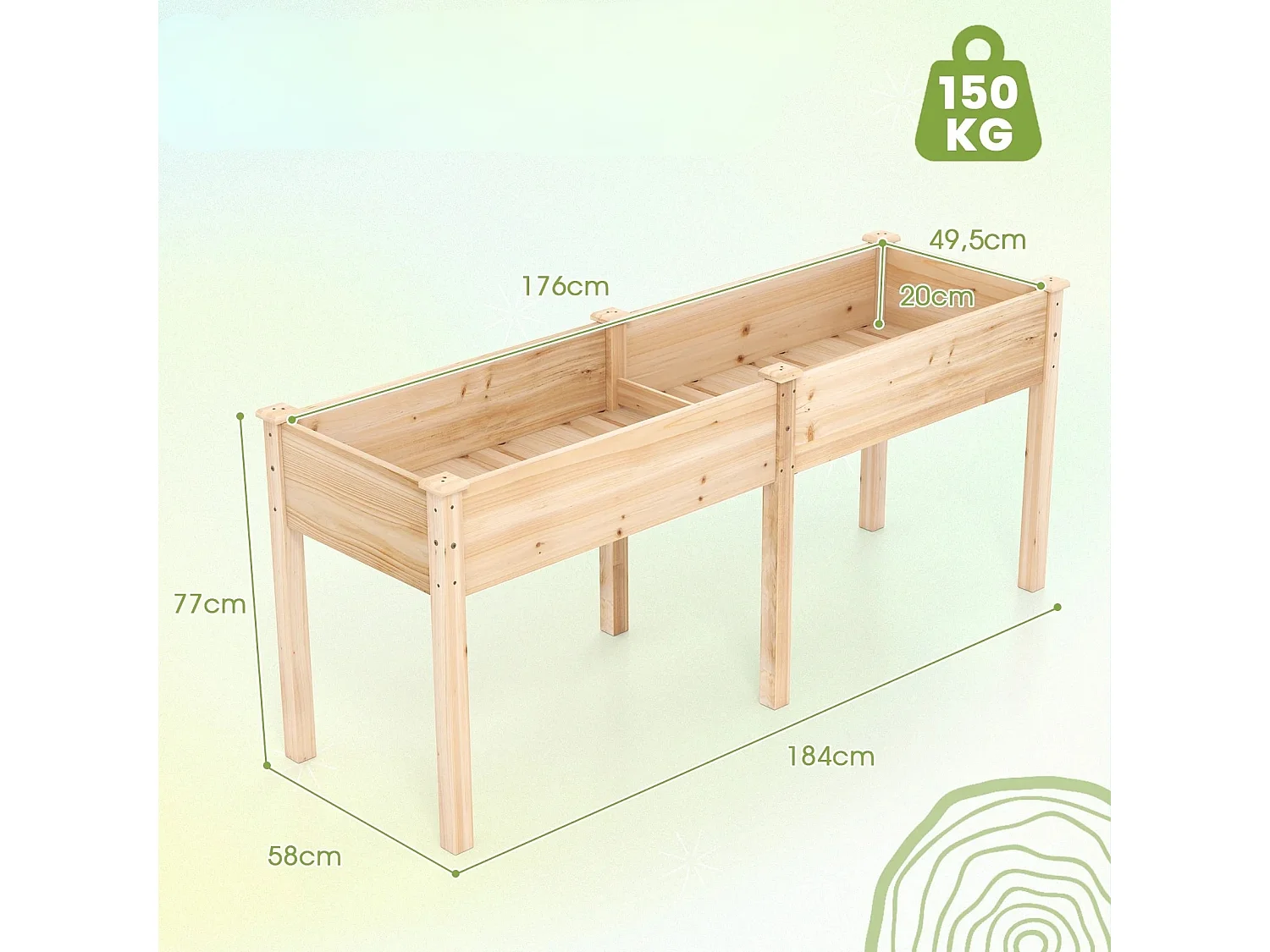 Vaso da fiori in legno con divisorio 185 x 58 x 77 cm