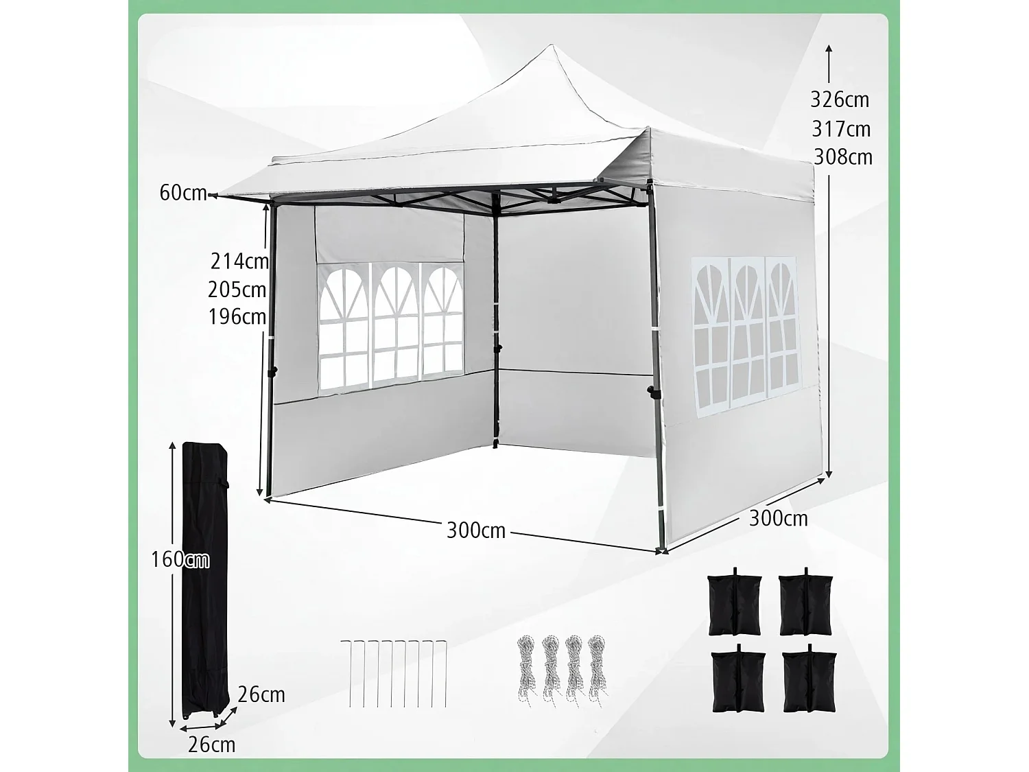 Gazebo da giardino con regolazione dell'altezza a 3 livelli Tenda da giardino