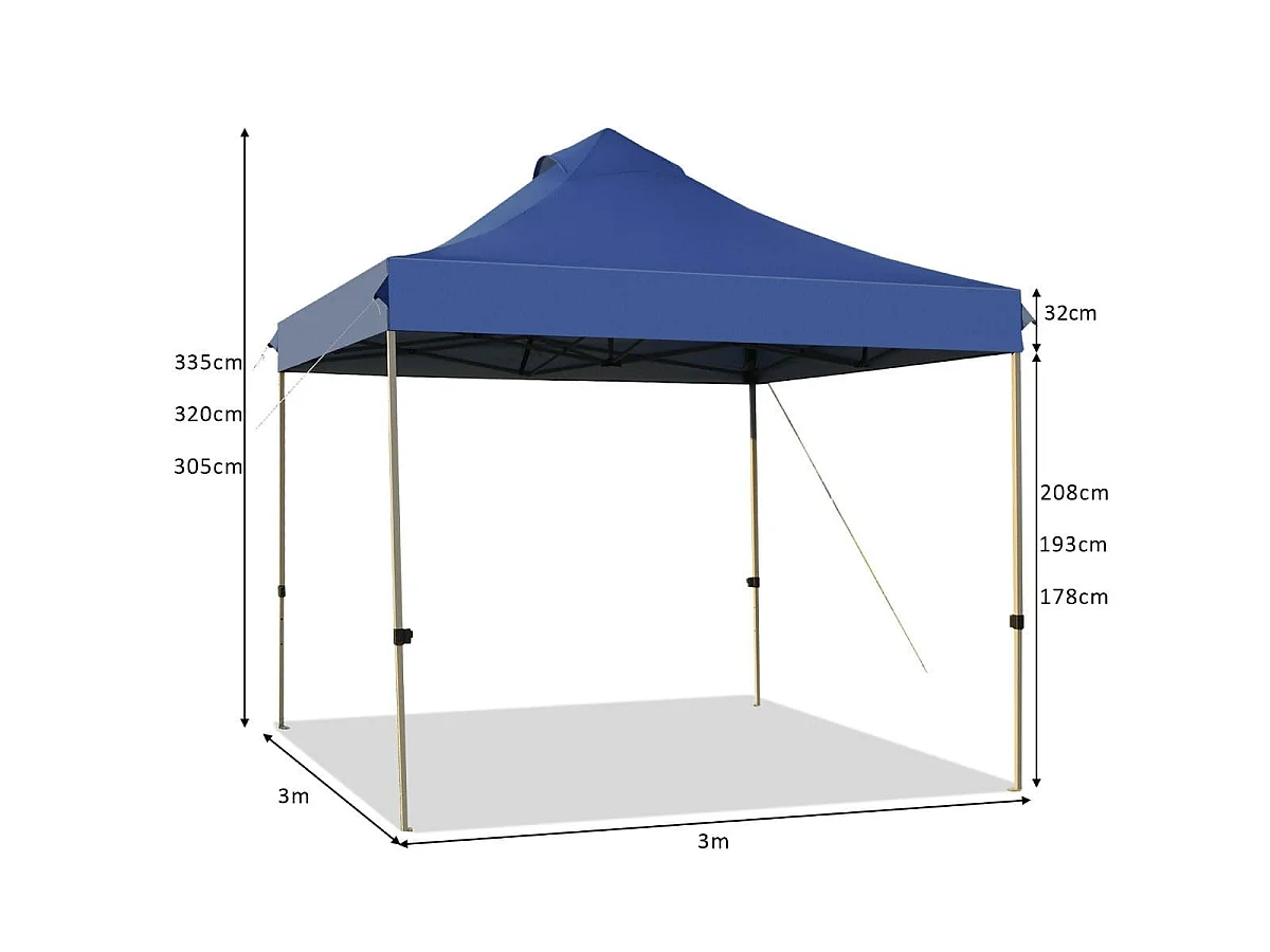 gazebo pieghevole 3 x 3 m gazebo impermeabile stabile invernale per feste con borsa di trasporto su ruote blu