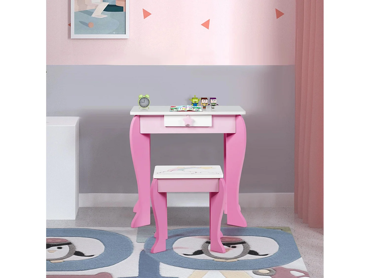 Mädchen Schminktisch Weiß-Rosa, 49,5 x 35,5 x 89 cm, Alter 3-7 Jahre