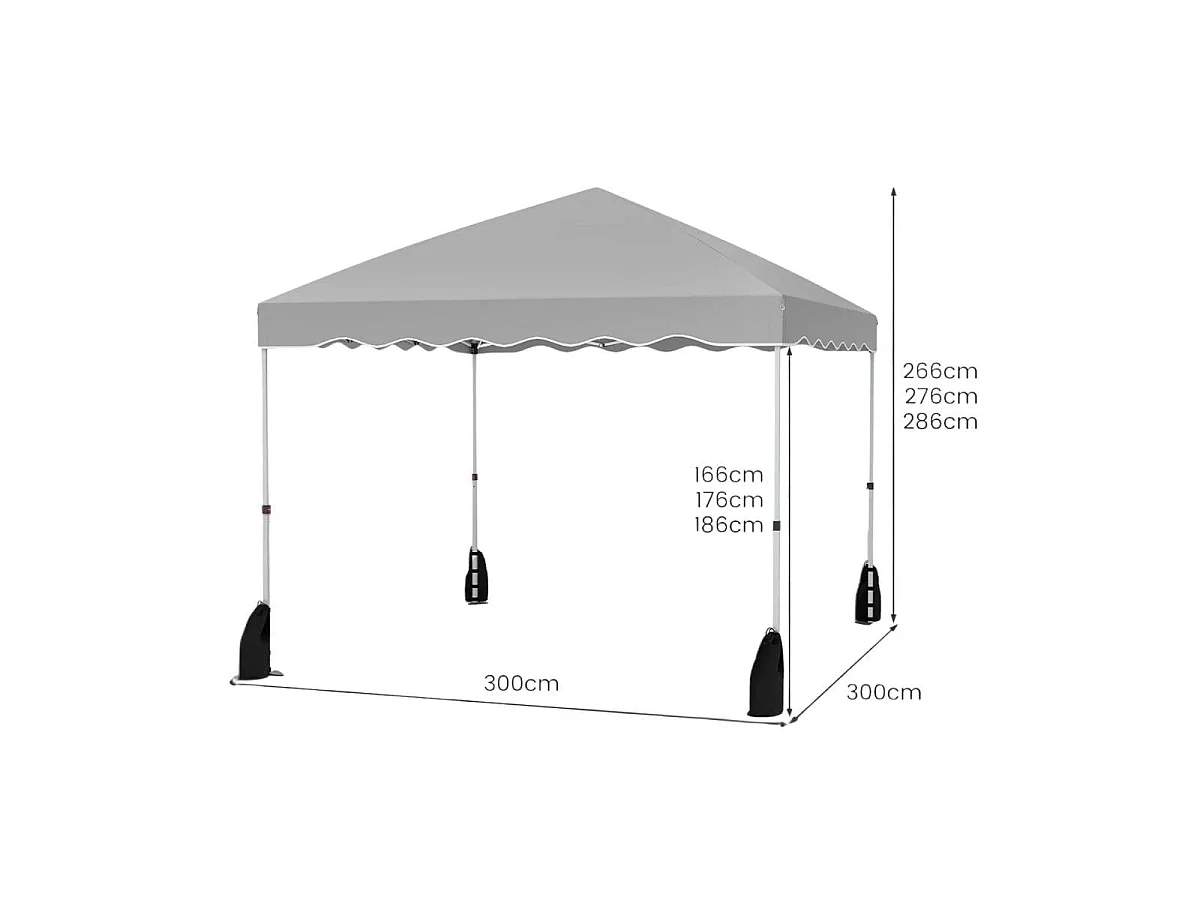 Padiglione 3 x 3 m pieghevole Impermeabile con sacca avvolgibile incl. 4 corde antivento, 4 sacchi di sabbia e 8 picchetti Grigio