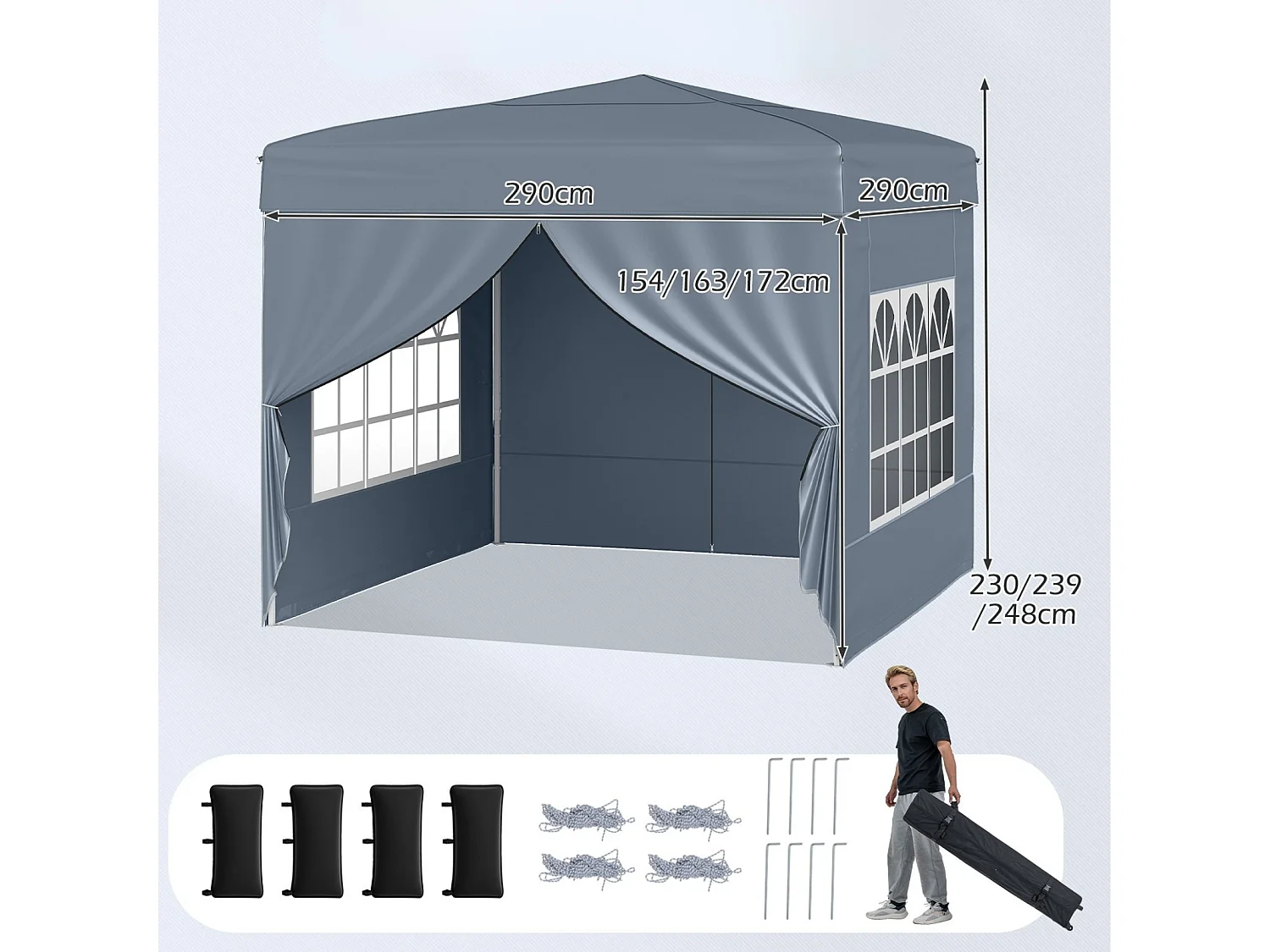 Gazebo da giardino pieghevole con 4 pareti rimovibili Tenda da giardino