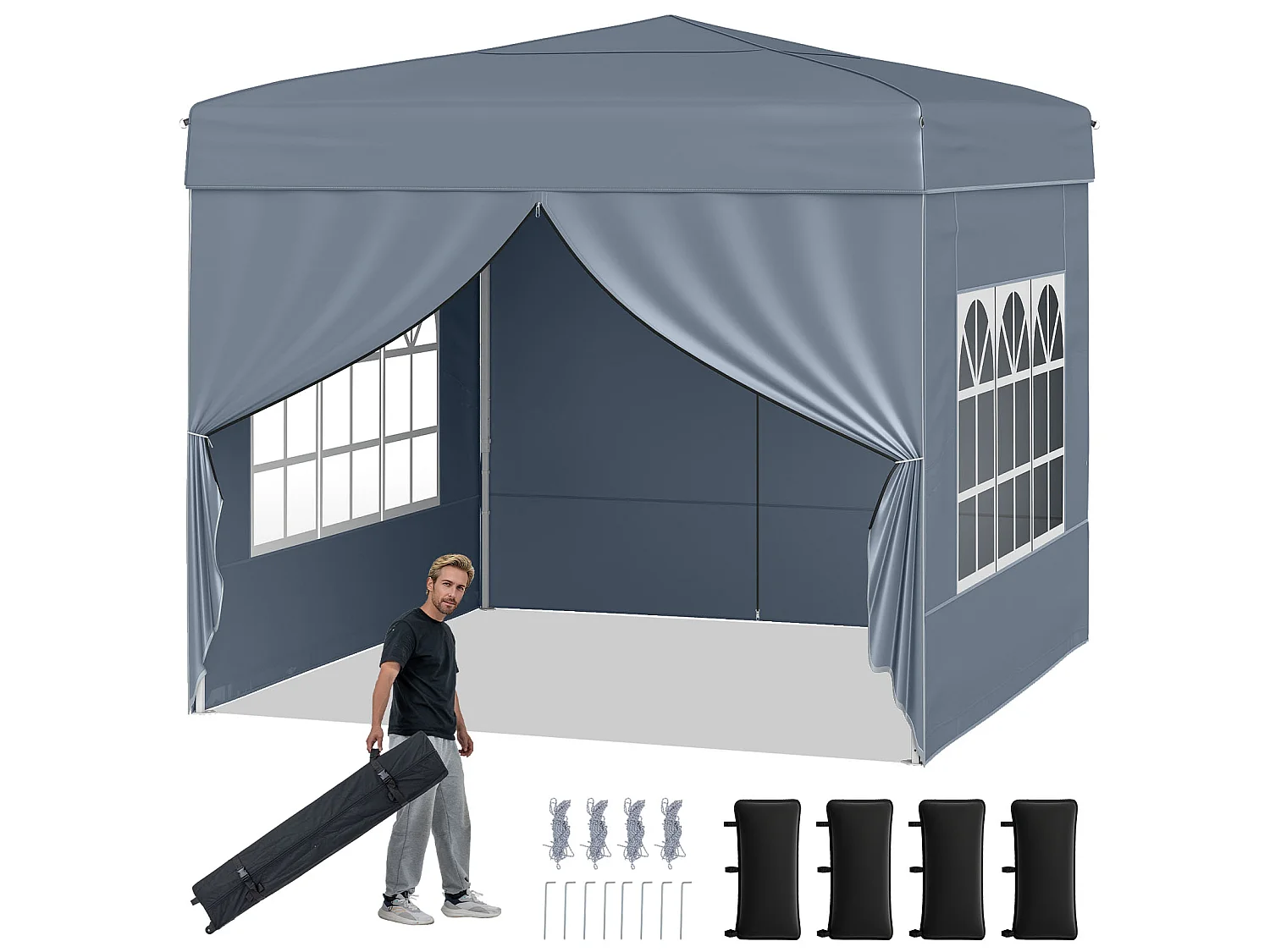 Gazebo da giardino pieghevole con 4 pareti rimovibili Tenda da giardino