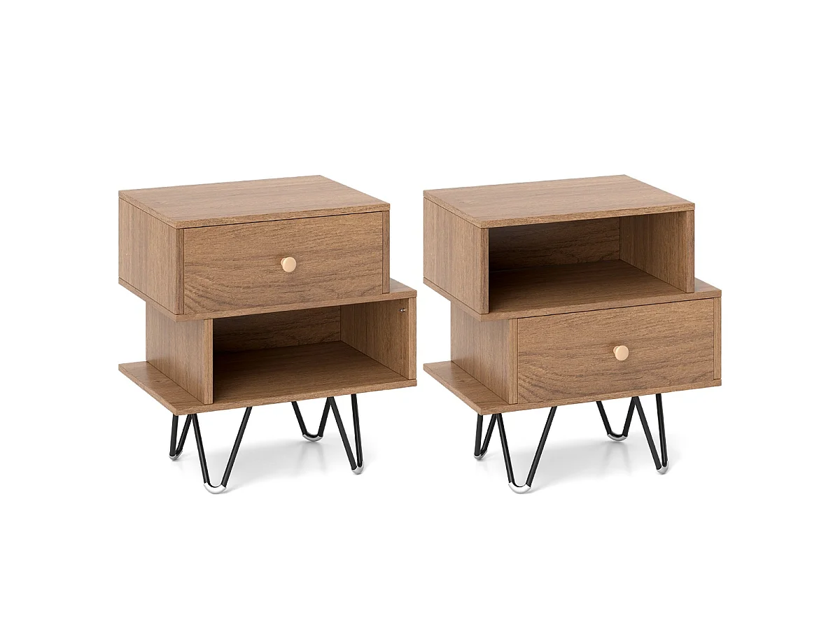 Sæt: Mid-century-natbord og 2 stk. sofaborde